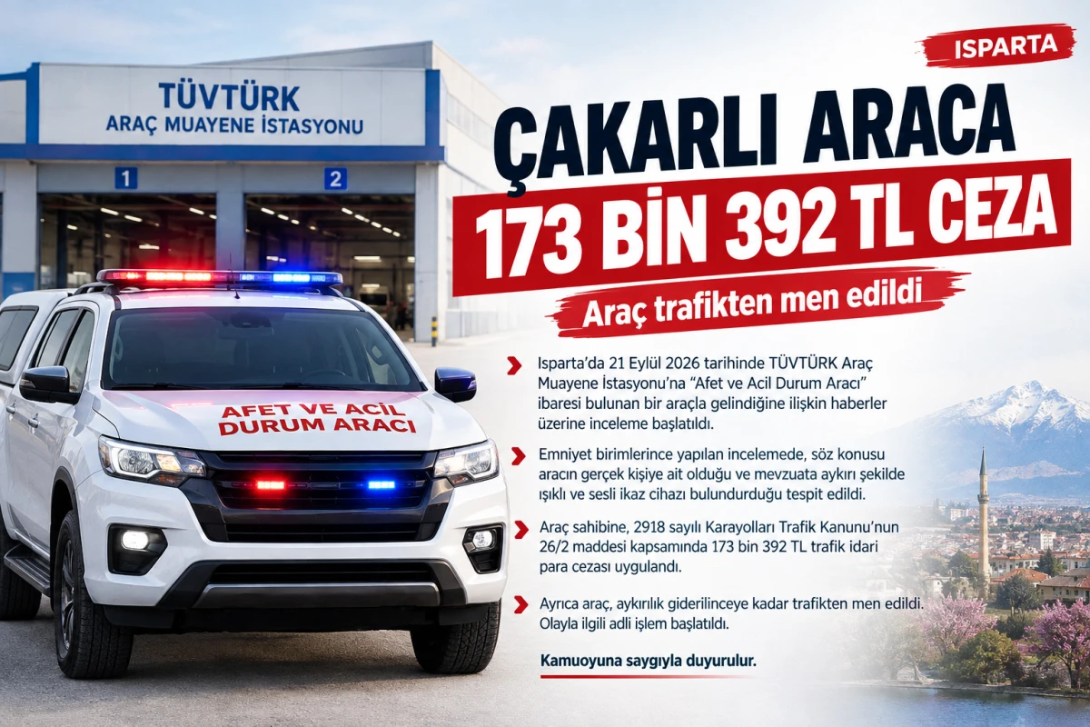 ISPARTA&rsquo;DA &ldquo;AFET ARACI&rdquo; İBARESİNE 173 BİN TL CEZA